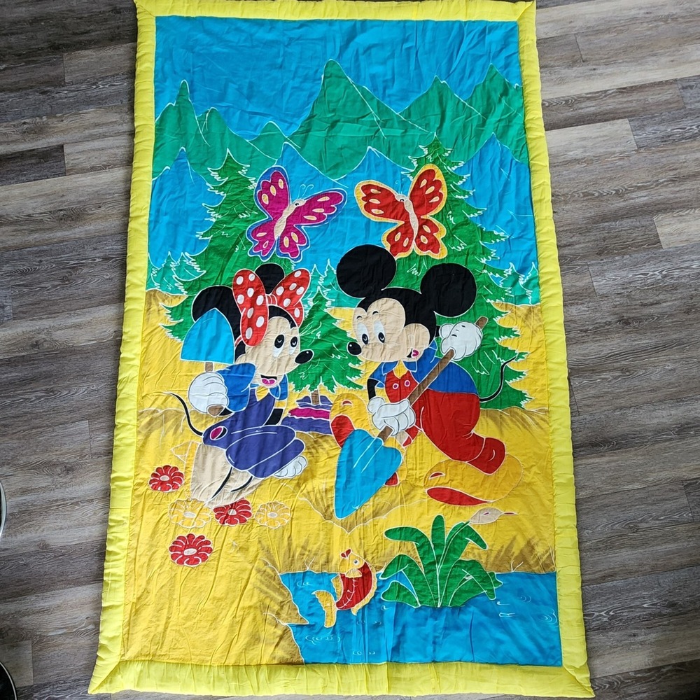 Disney Mickey‎ Minnie Mouse Comforter Yellow Blue Vintage Bedding Nursery Decor